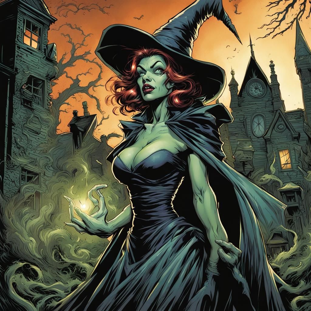 Wicked Witch Illustration in Comic Book Style