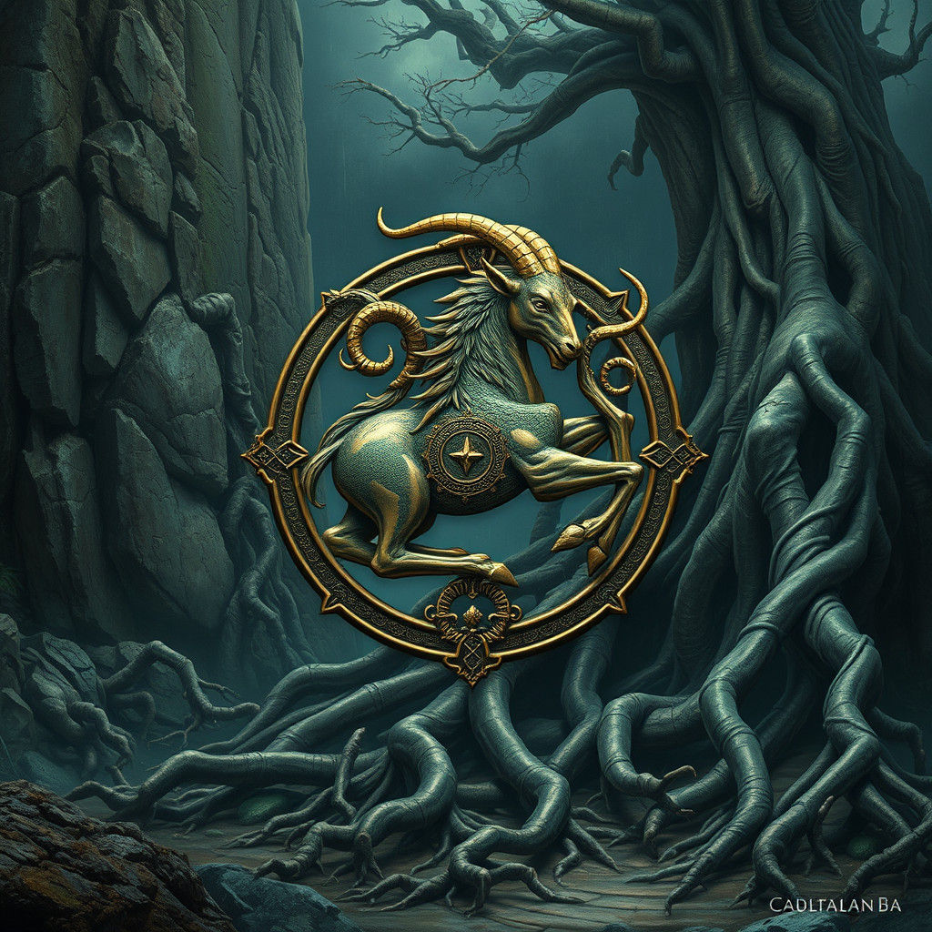 Majestic Capricorn Zodiac Sign in Detailed Matte Painting St...