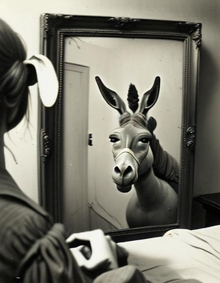 Creepy Vintage Donkey-Headed Figure in Old Room