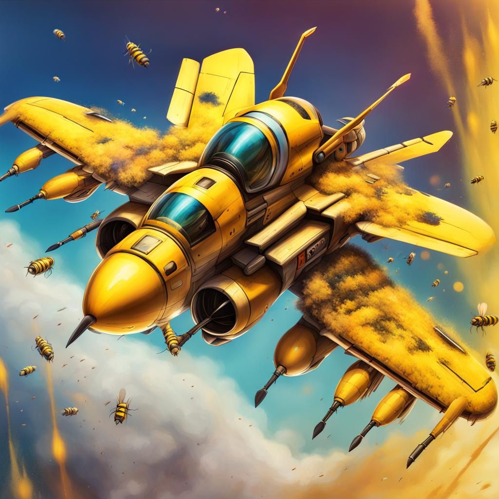 Honey Bee Fighter Jet in Hyperrealistic Style