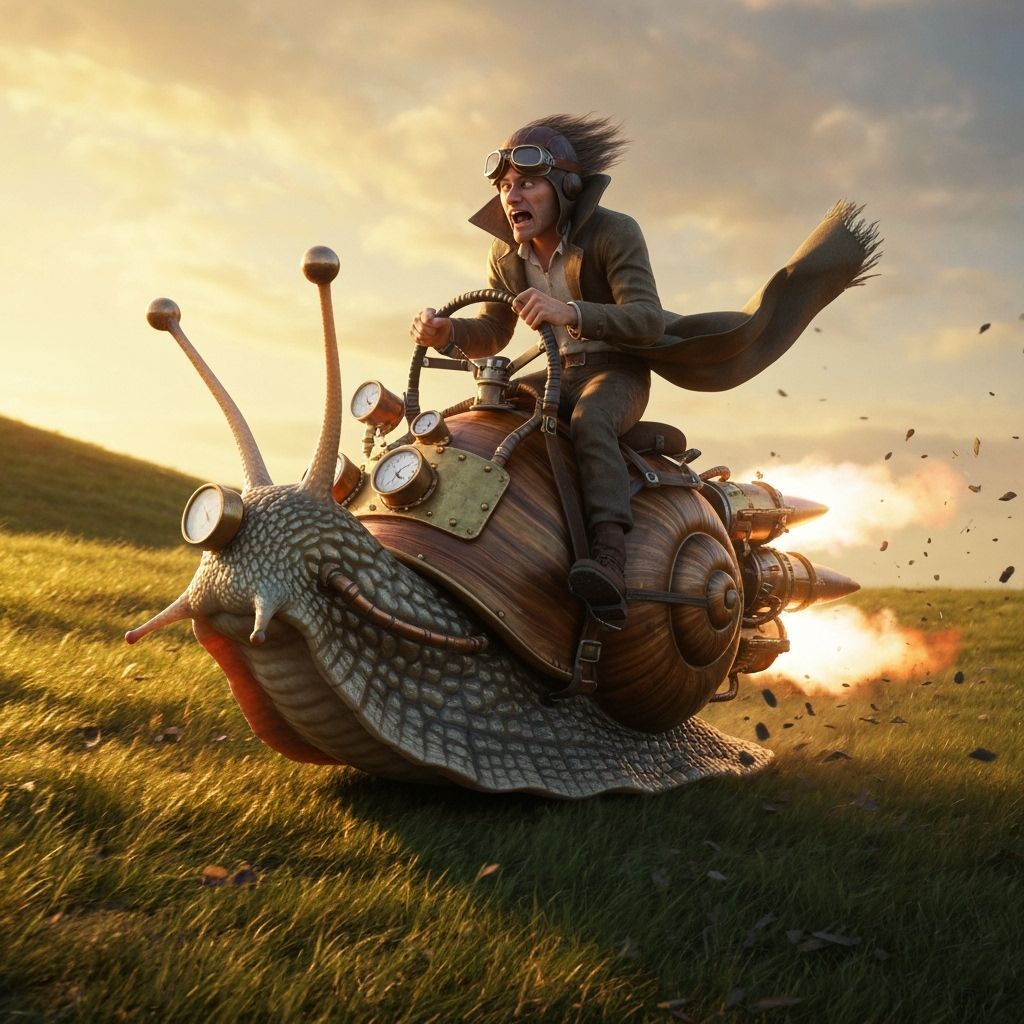 Steampunk Snail Race: Man Rides Rocket Snail