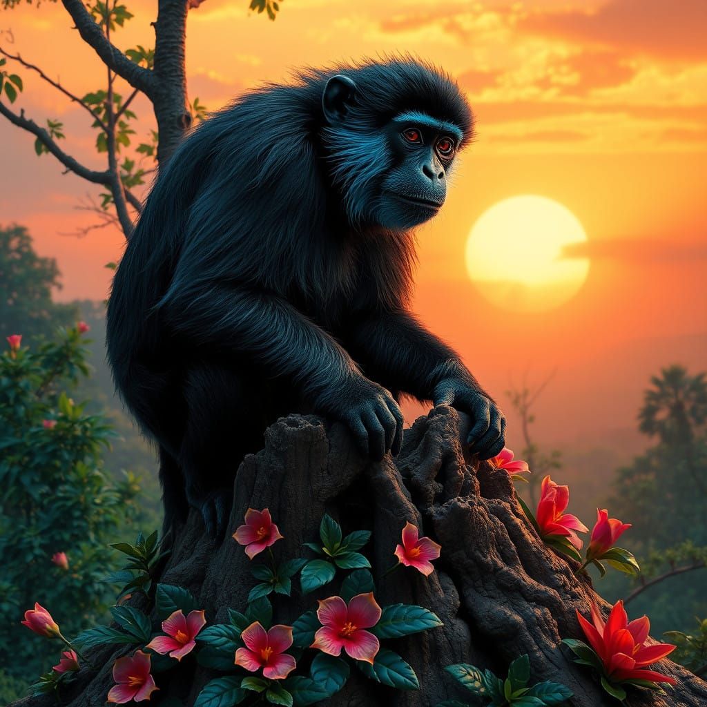 Majestic Black Monkey in Lush Tropical Paradise