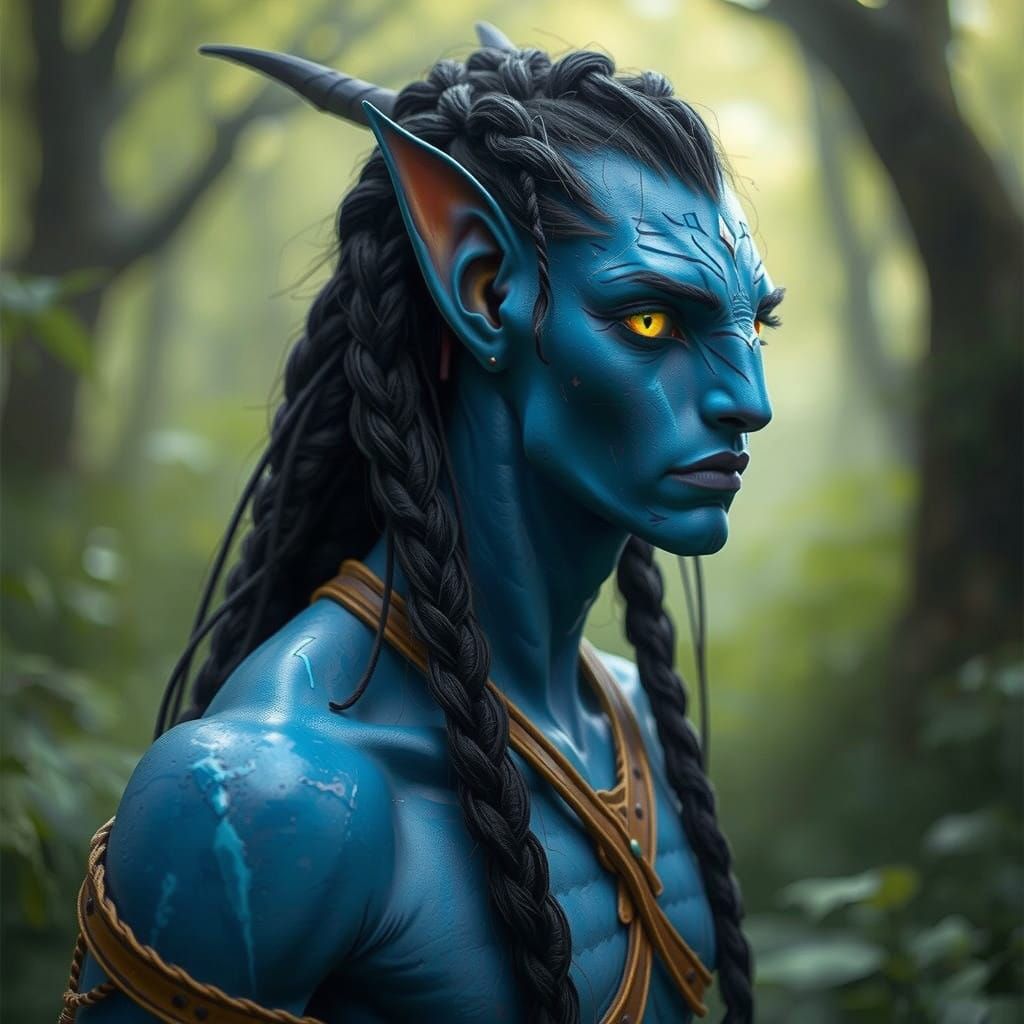 Majestic Blue Na'vi Male in Dark Fantasy Style