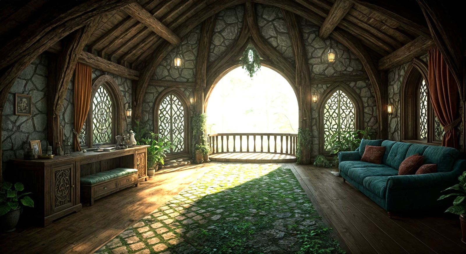 Elven Cottage Living Room in a Rustic Style