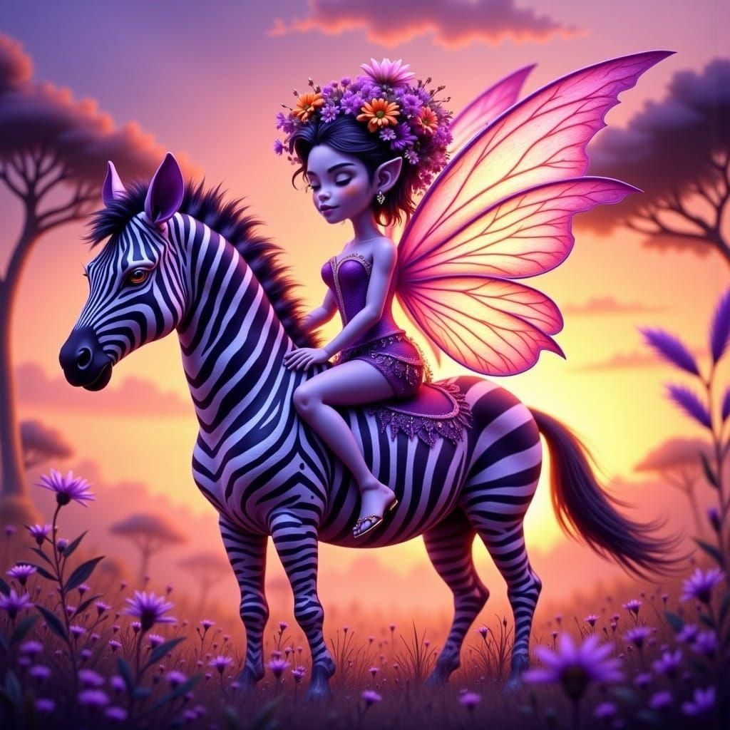 Purple Savanna Fairy on Zebra Cartoon