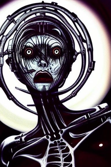 Terrifying Female Robot Nightmare in Biopunk Style