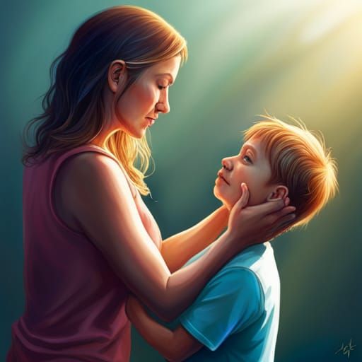 Hyperrealistic Portrait of a Mother in Splash Art Style