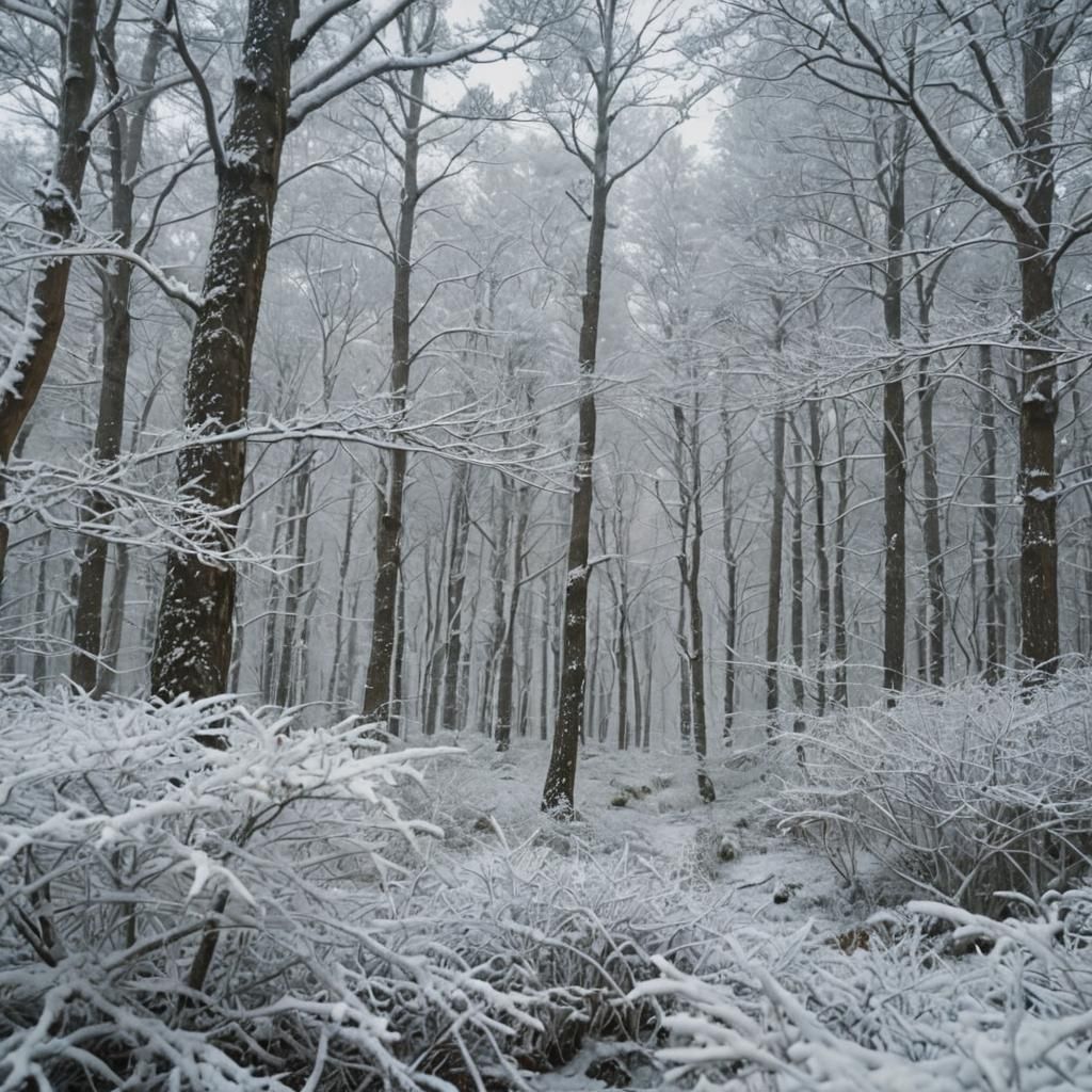 Serene Snow-Covered Japanese Forest Landscape