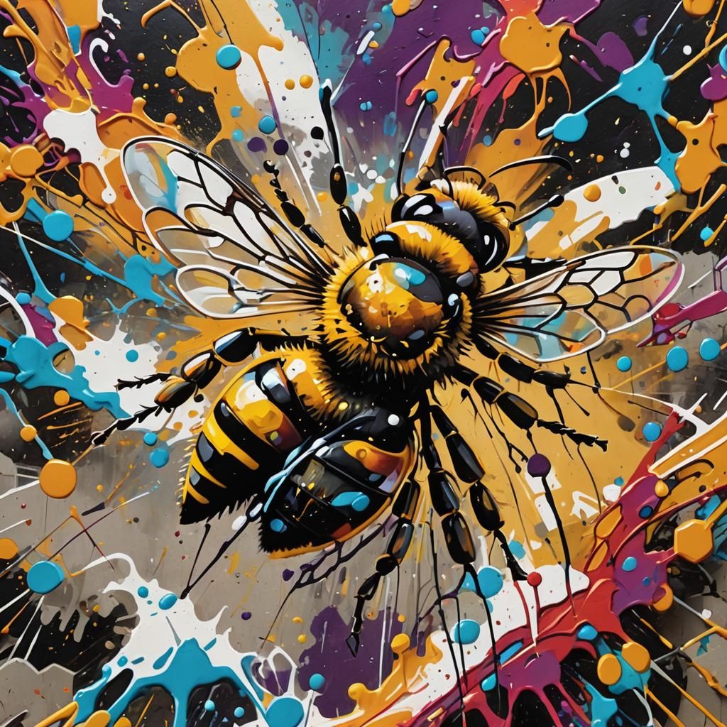 Vibrant Graffiti Honey Bee in Abstract Urban Art
