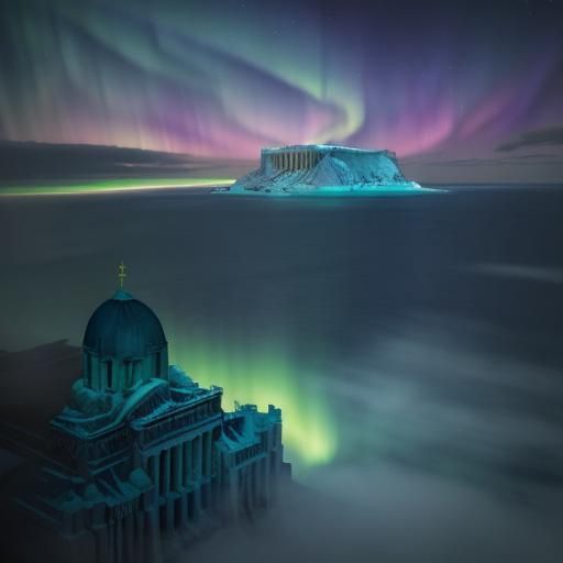 Northern Lights Illuminate Athens in Art Nouveau Style