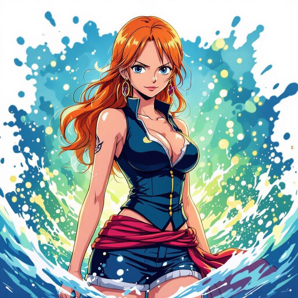 Nami Anime Portrait in Vibrant Oceanic Style