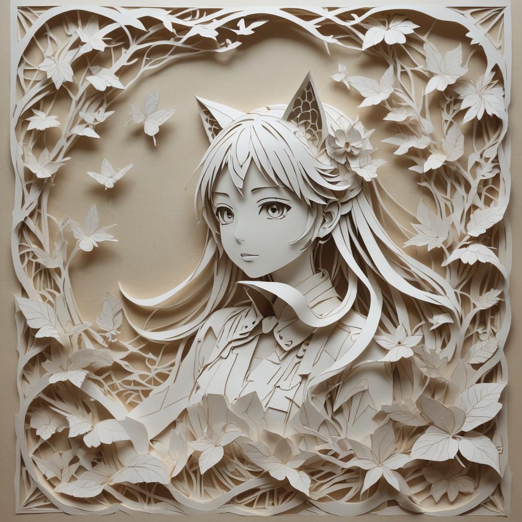 Detailed 3D Kirigami Paper Sculpture