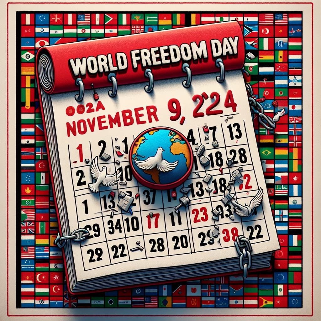 World Freedom Day Calendar with Freedom Symbols