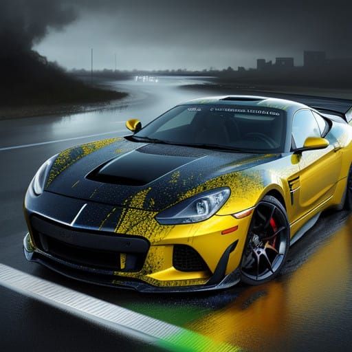 Hyperrealistic Car in Dramatic Splash Art