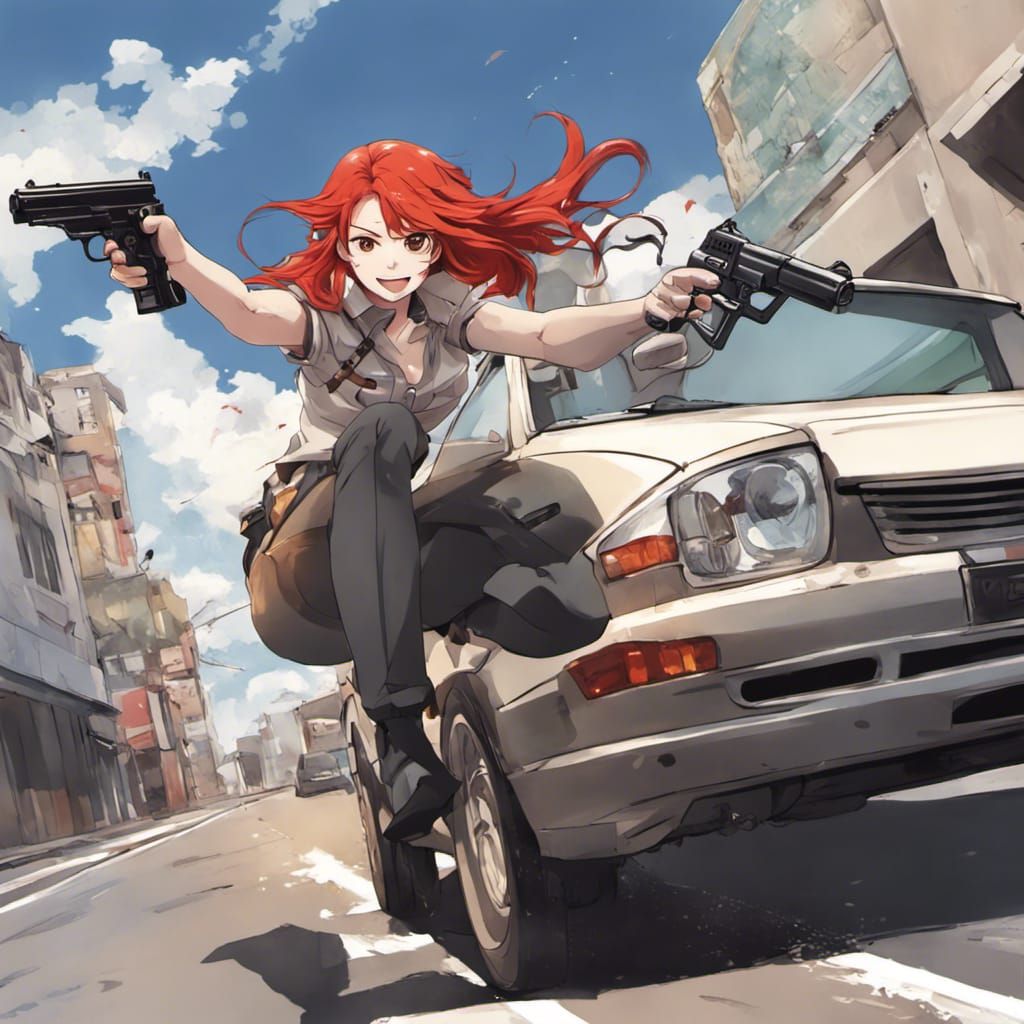 Red-Haired Anime Heroine in Action
