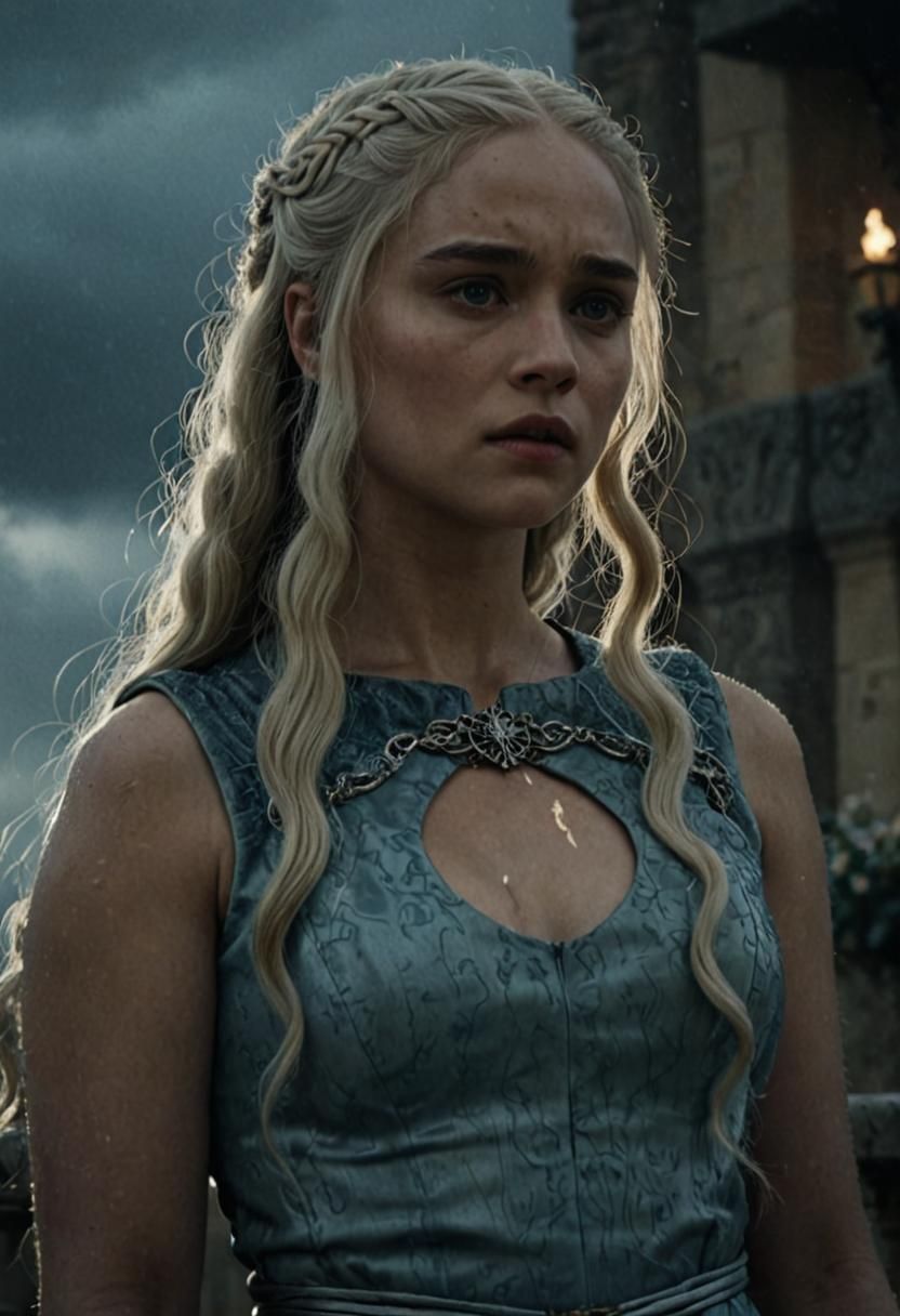 Medieval Noblewoman on Balcony in Stormy Weather