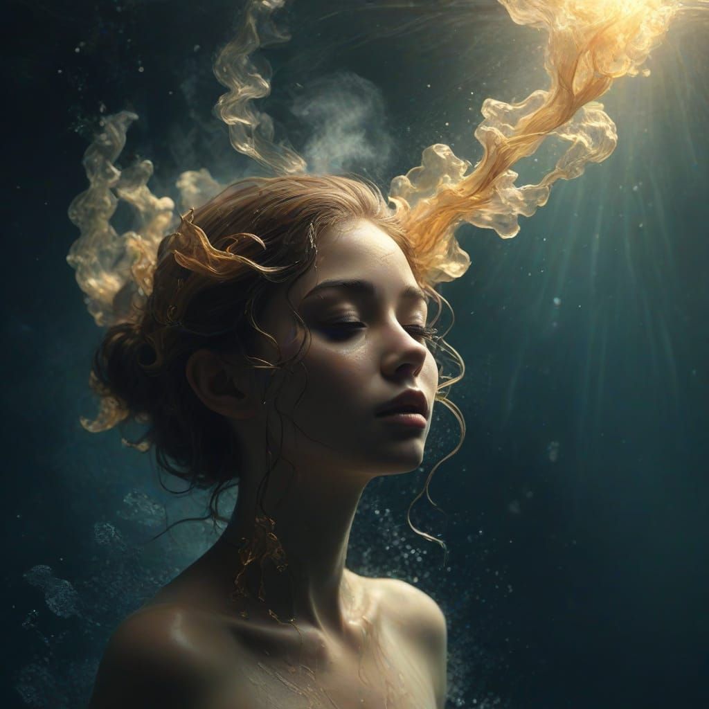 Underwater Fairy Made of Smoke in Surreal Style