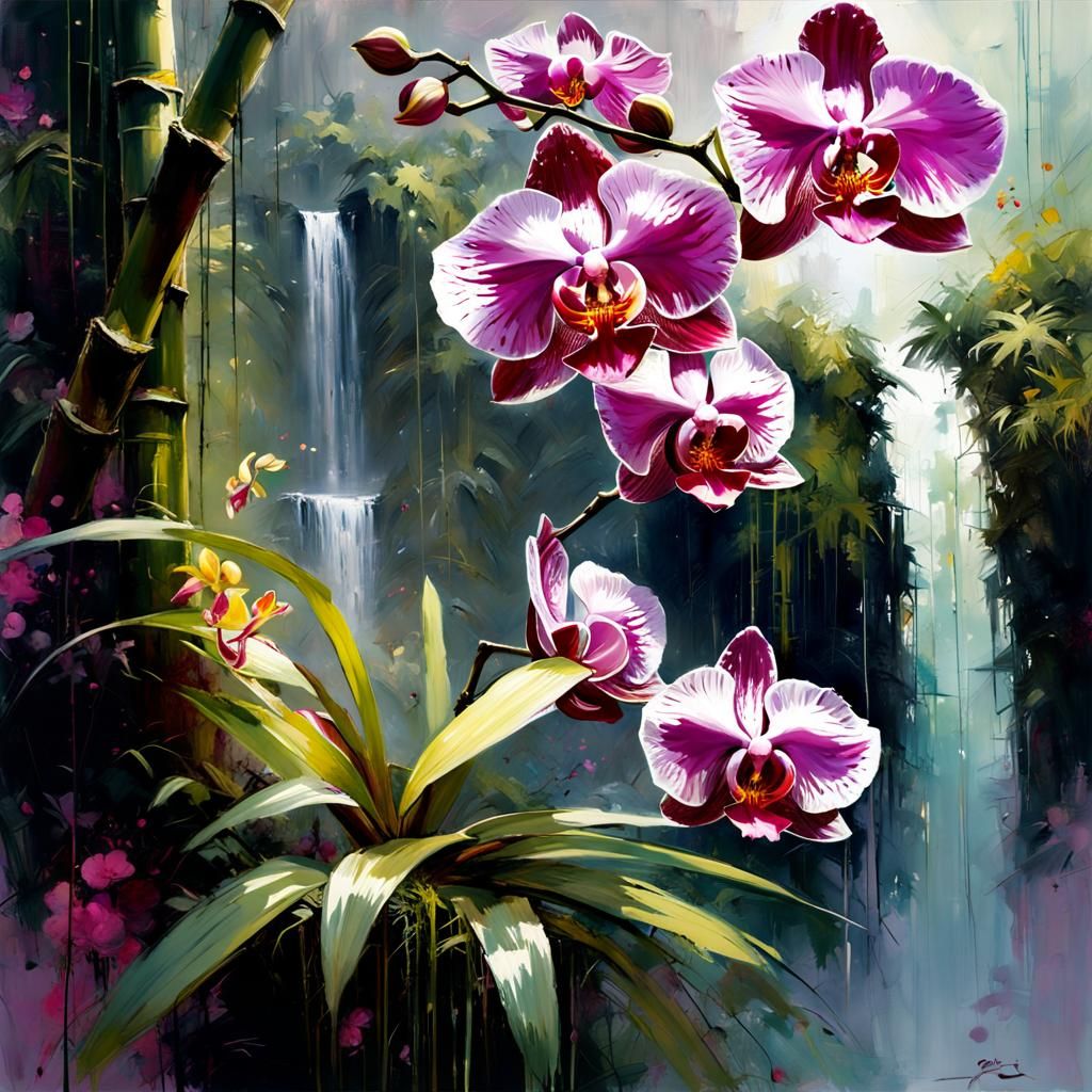 Orchid in Bamboo Forest: Detailed Matte Painting