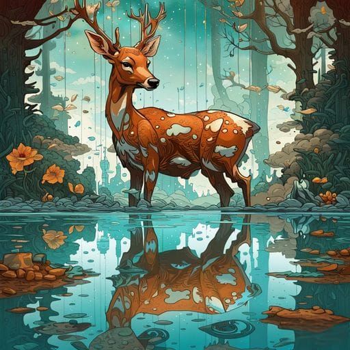 Deer Water Reflection Portrait