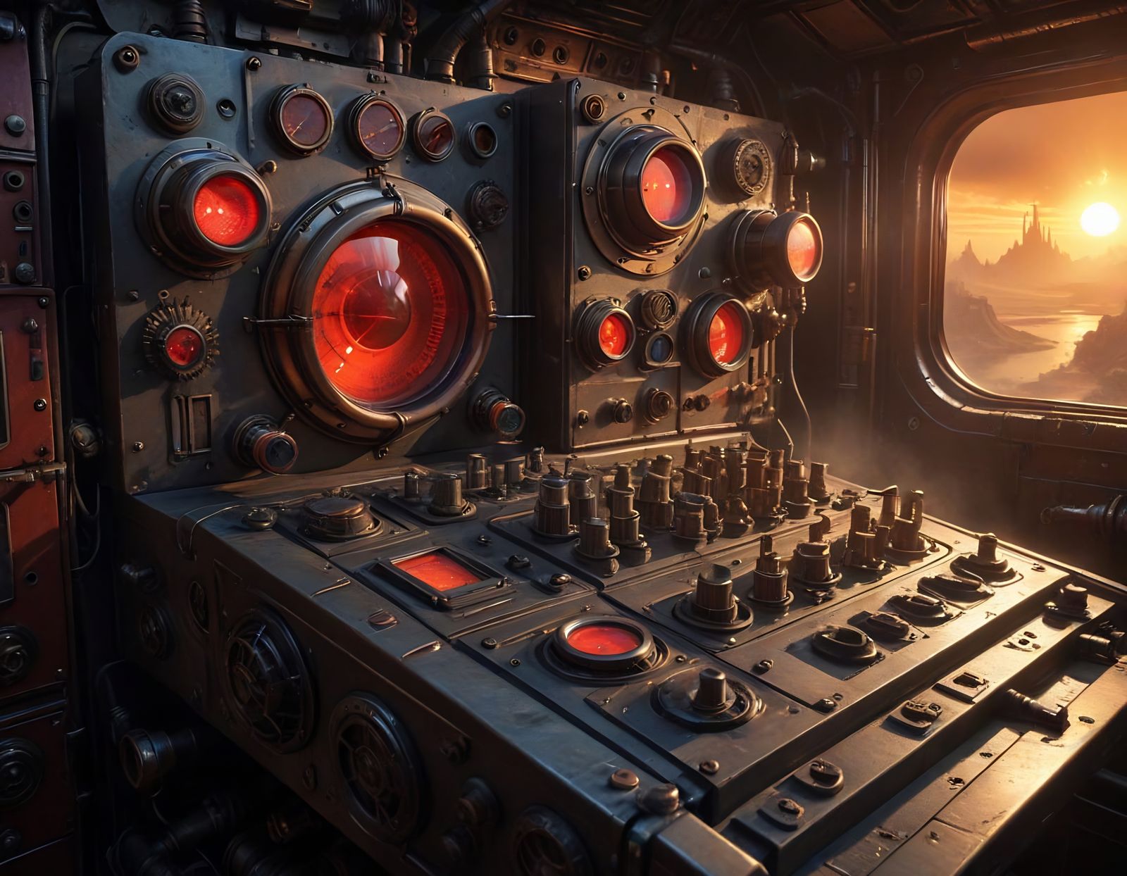 Steampunk Spacecraft Catastrophe in Charcoal Drawing Style