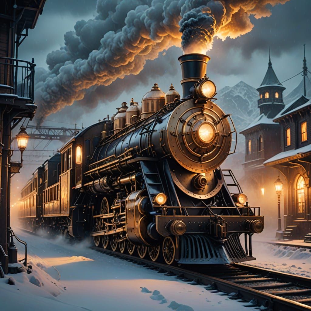 Majestic Steampunk Train Chugs Through Frosty Mountains