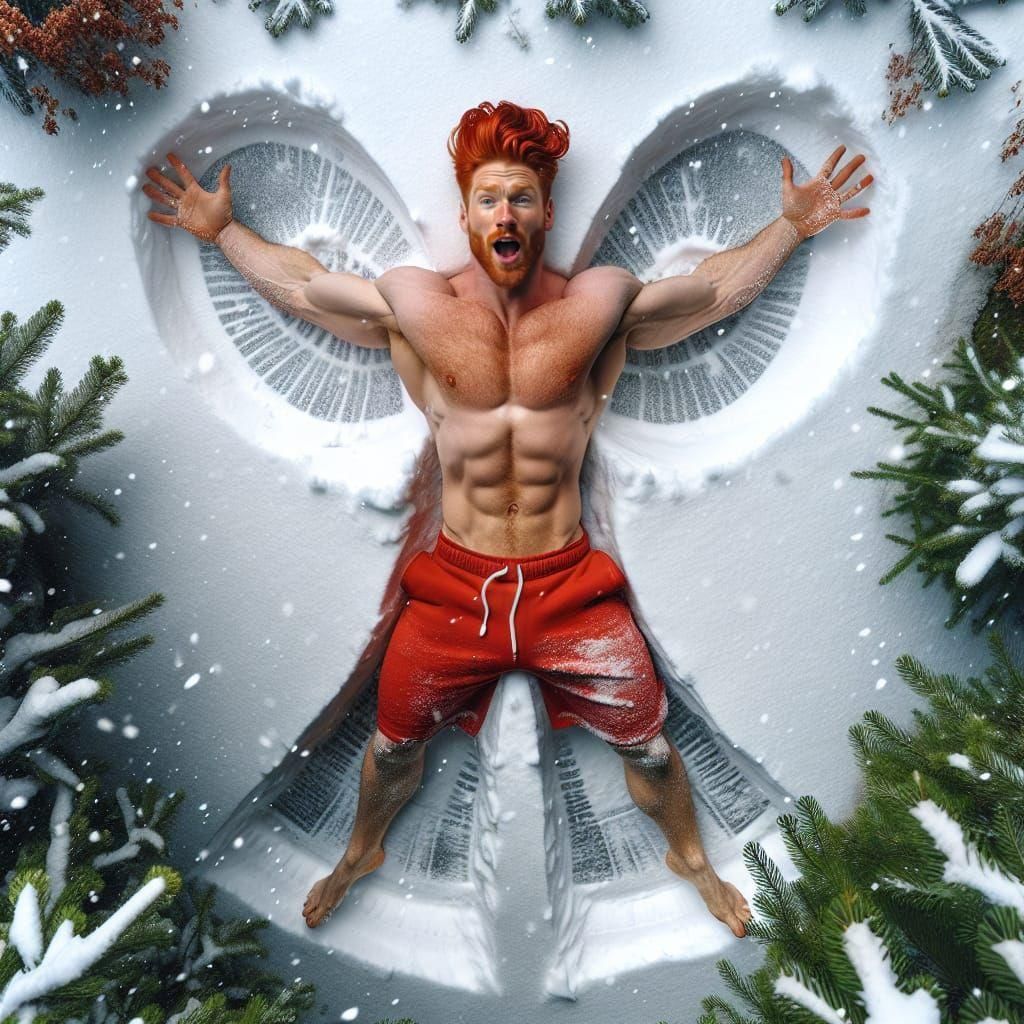 Muscular Irish Redhead Makes a Photorealistic Snow Angel