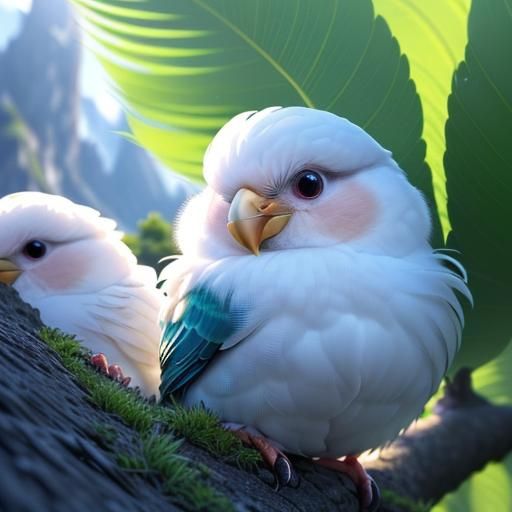 Whimsical Mountain Birds in Springtime Scene