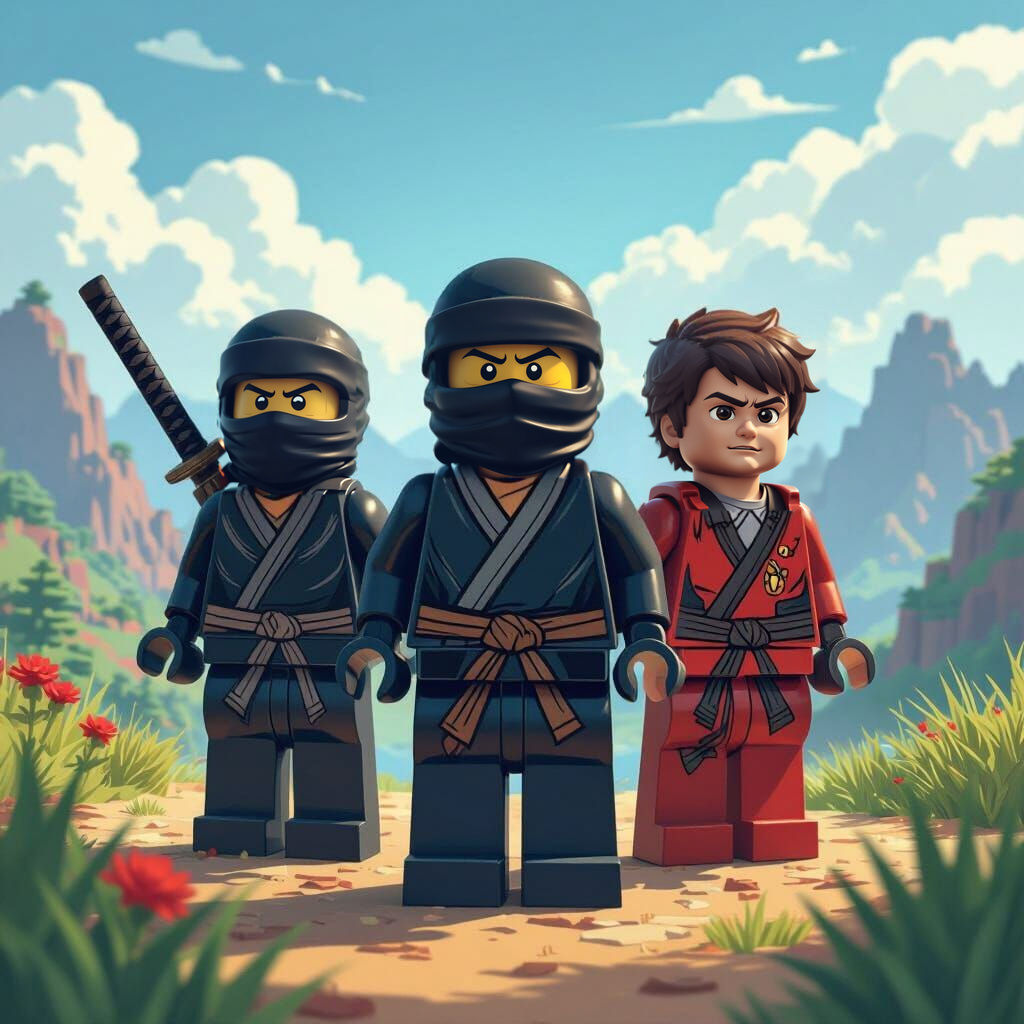 Lego Ninjas in Heroic Landscape, Digital Art