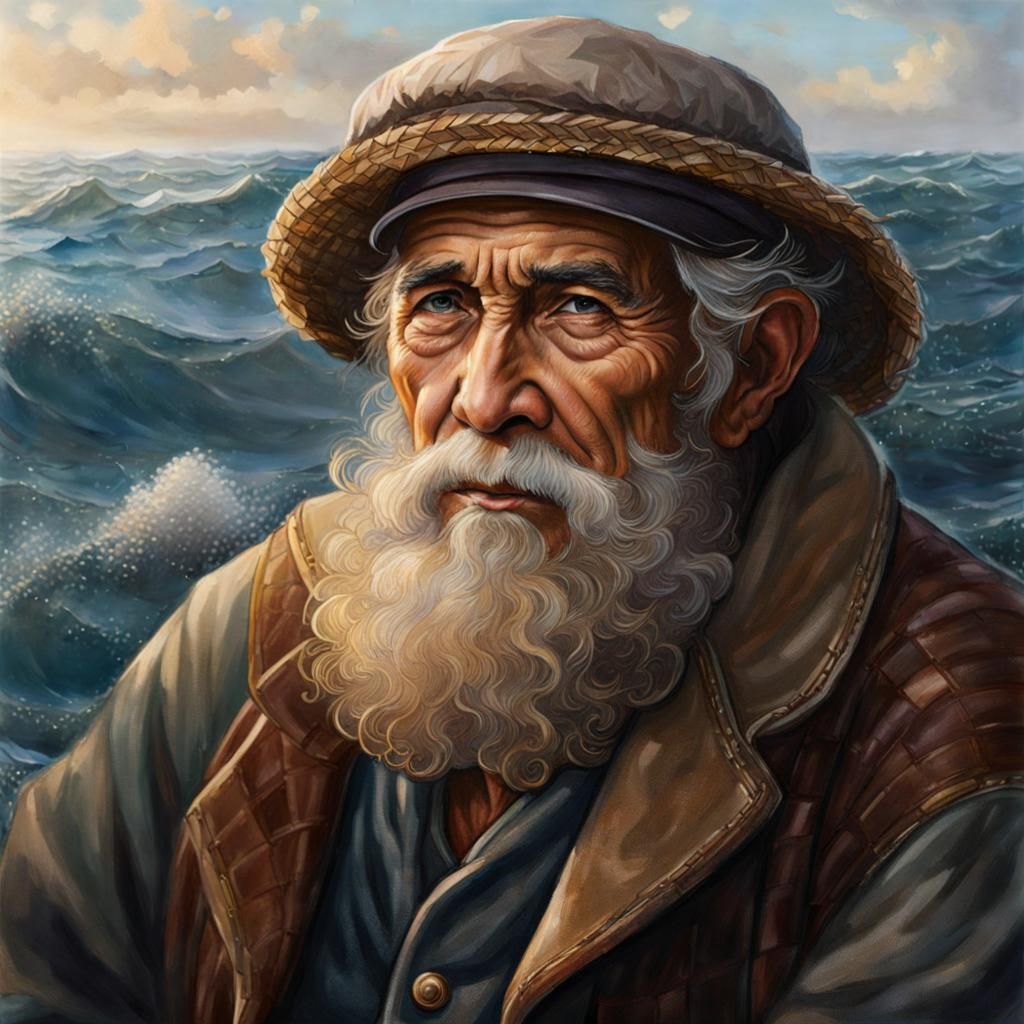 Weathered Fisherman Portrait in Detailed Matte Painting Styl...