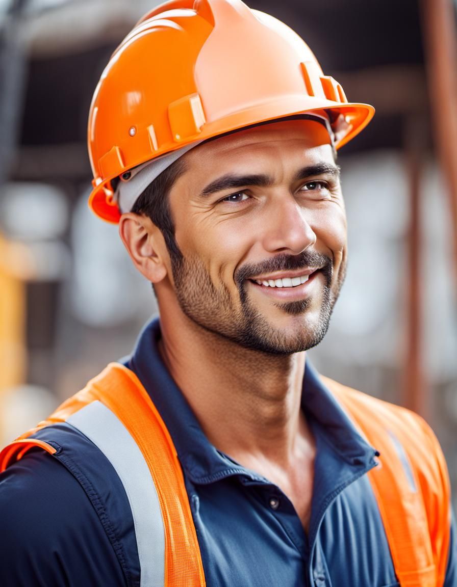 Friendly Construction Worker Portrait in Urban Setting