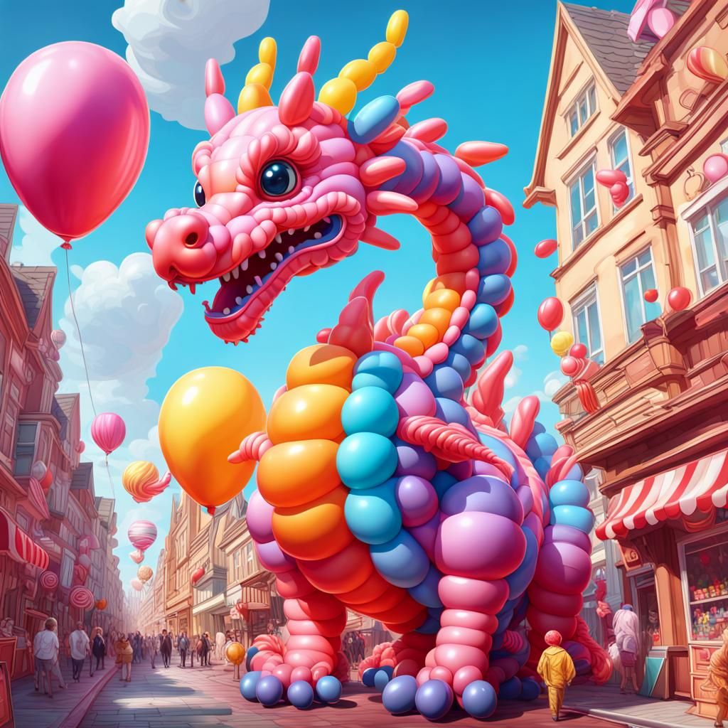 Candy Art Balloon Dragon: Hyperdetailed Digital Illustration