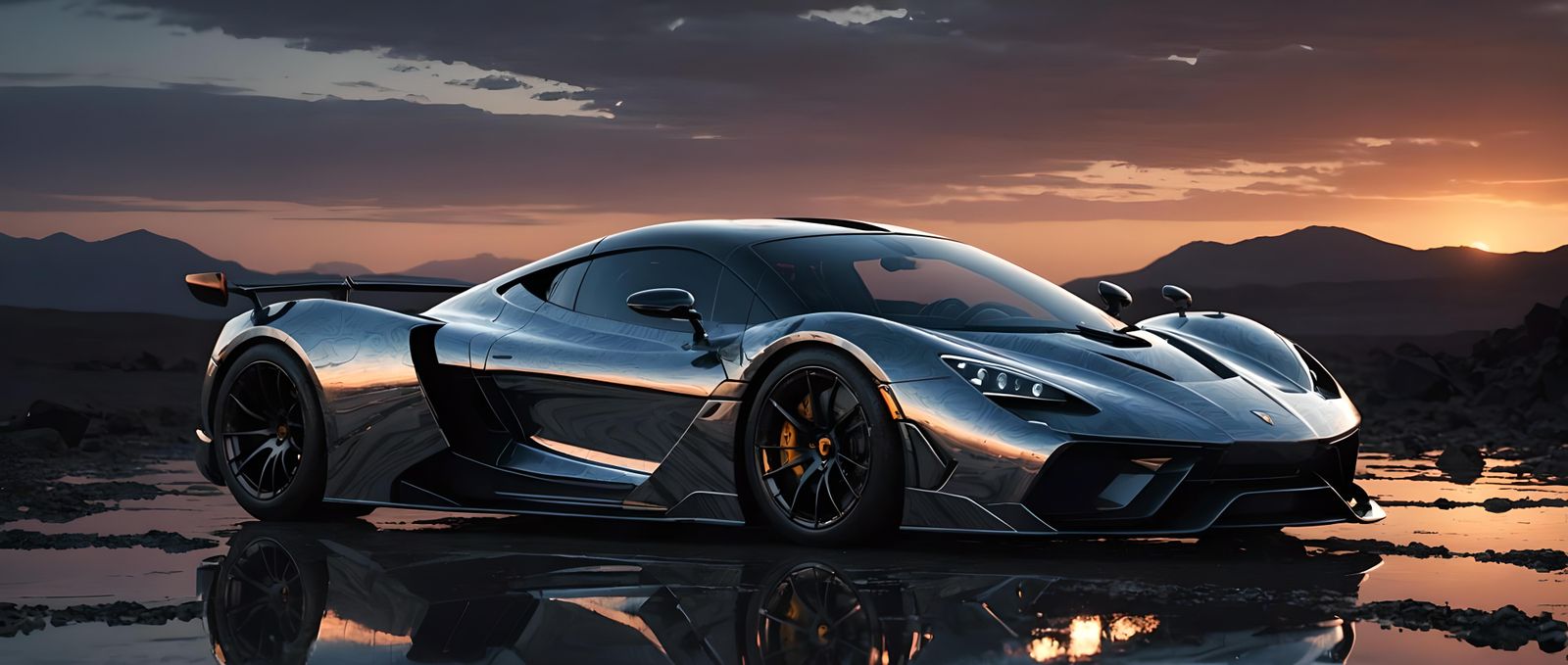 Cyberpunk Hypercar on Lava Lake at Night