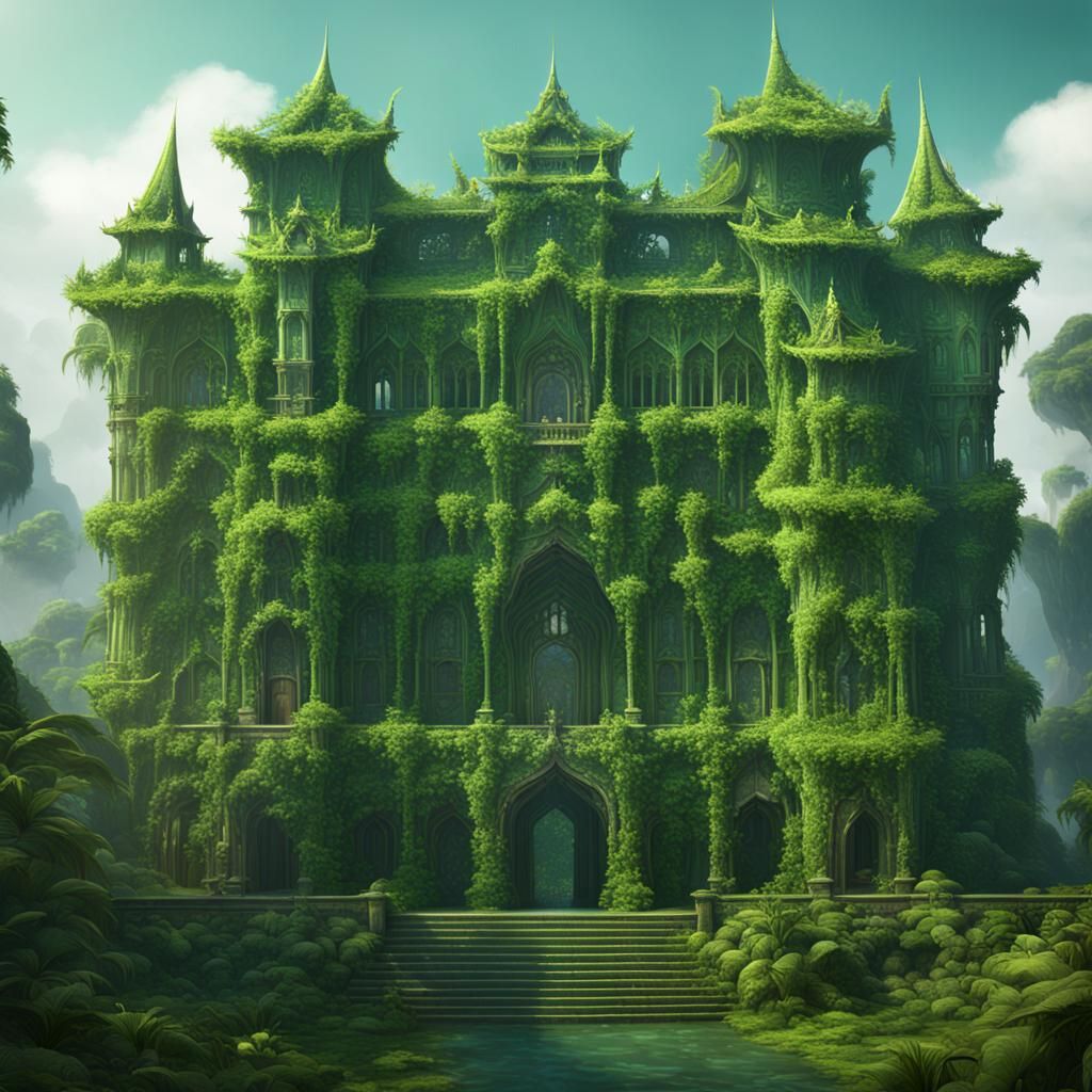 Lush Rainforest Palace in Detailed Matte Painting