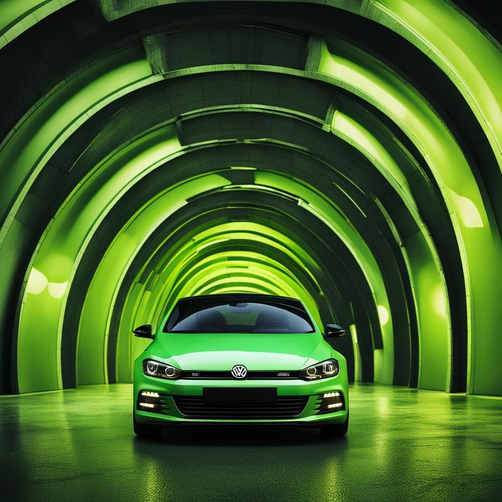 Lime Green Scirocco in Tunnel: Digital Matte Painting
