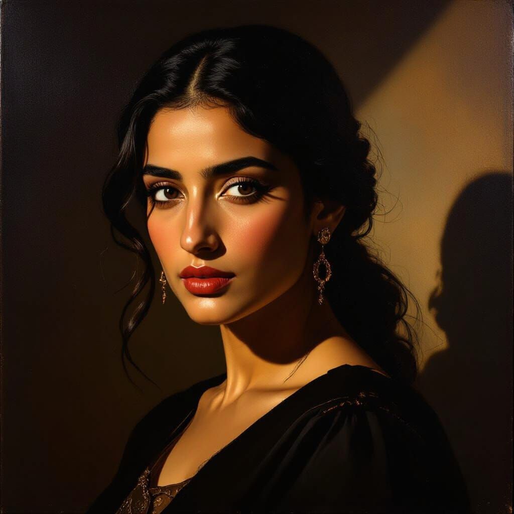 Salma: Intense Determined Portrait in Classical Oil Style