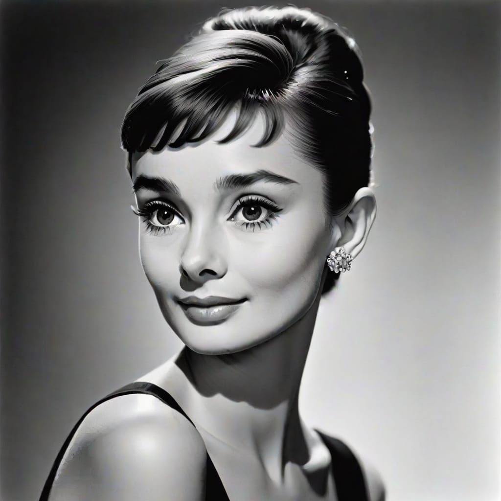 Elegant Audrey Hepburn Black and White Portrait in Classic S...