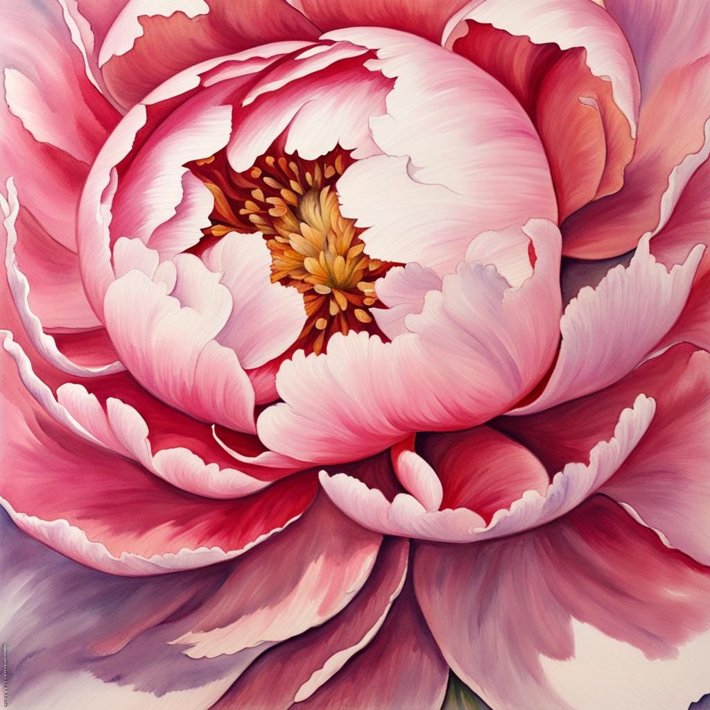 Peony in Pastel Watercolor, O'Keeffe Style