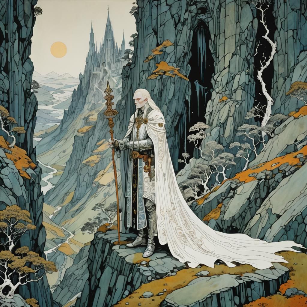 Elric of Melniboné in Mountains: Vintage Illustration