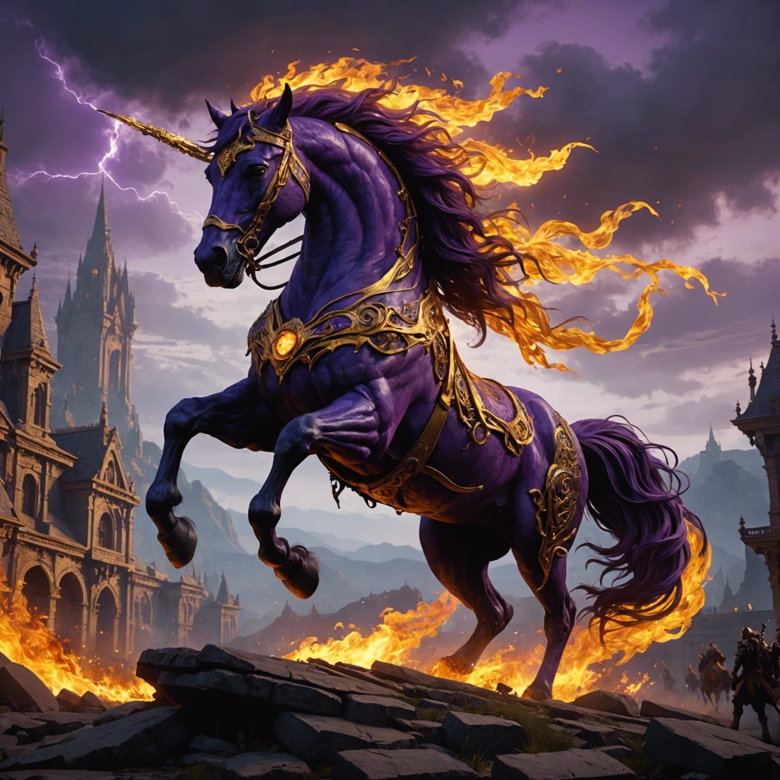 Fiery Horse Descends: Dark Fantasy Concept Art