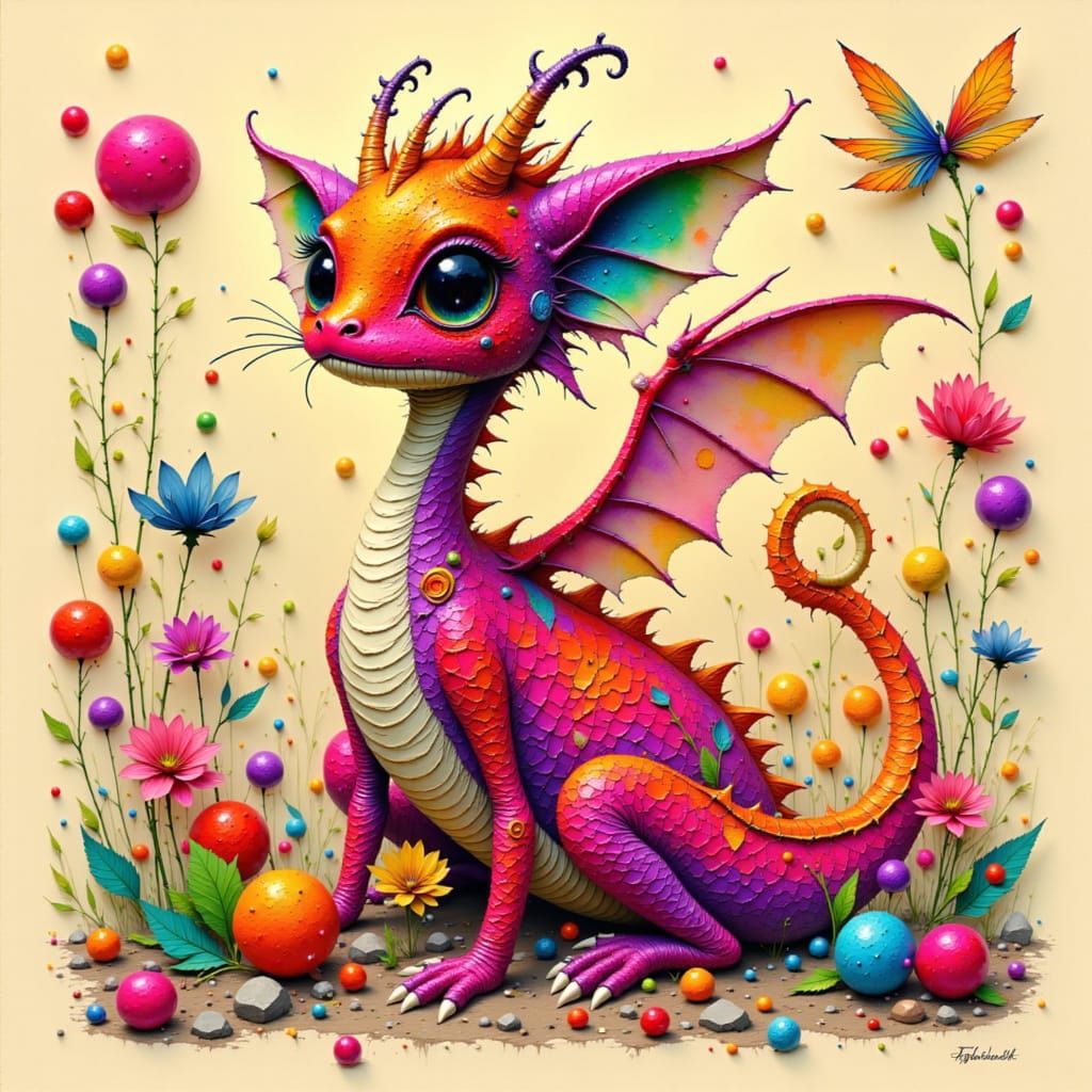 Cherry-Dragon Hybrid in Whimsical Illustration Style