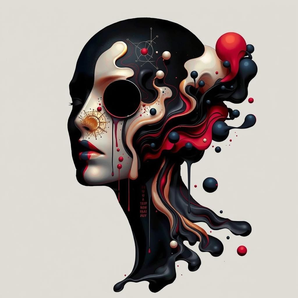 Mystical Female Figure with Melting Tattoos