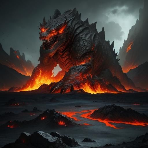 Majestic Reptile Lava Warden in Apocalyptic Landscape