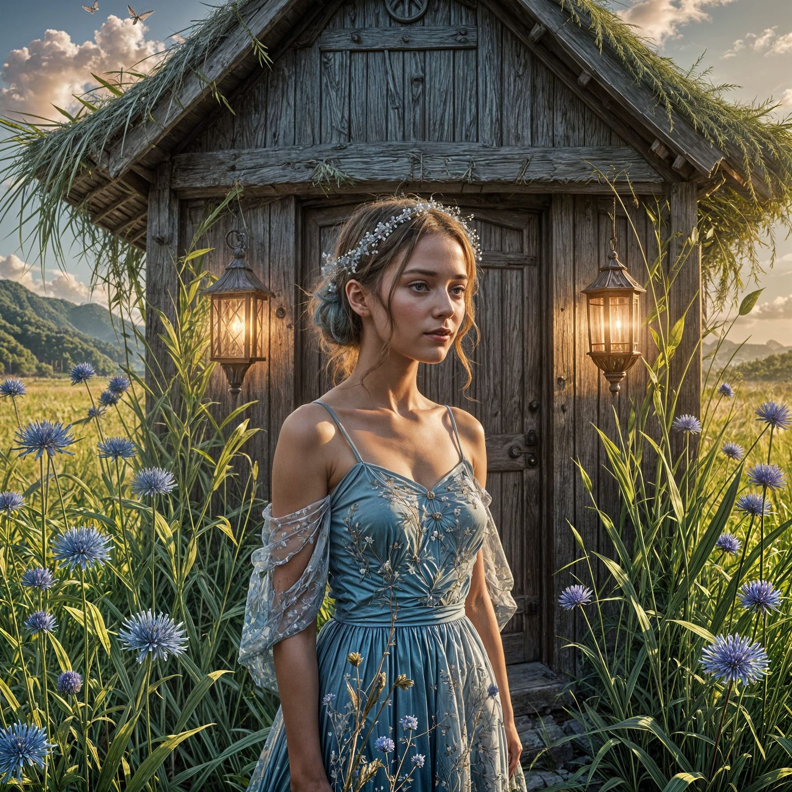 Cornflower Fairy in Light Hut Digital Painting