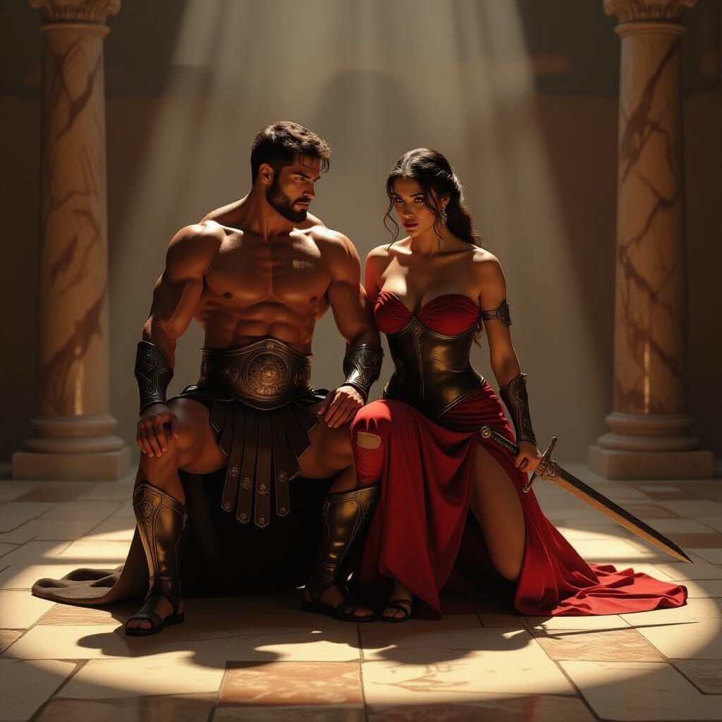 Heroic Figures in Dramatic Chiaroscuro Lighting