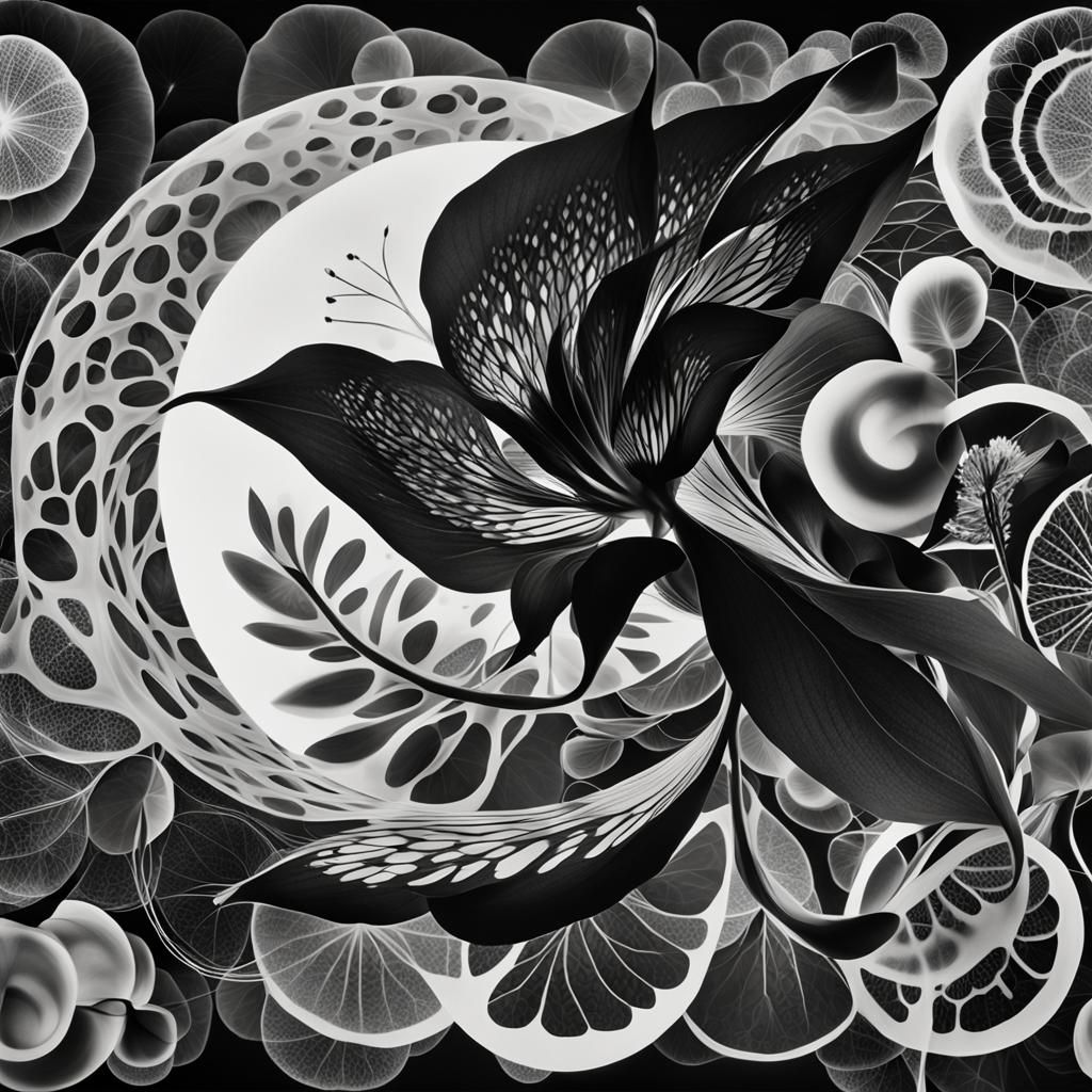 Abstract Lotus Photogram in Black and White