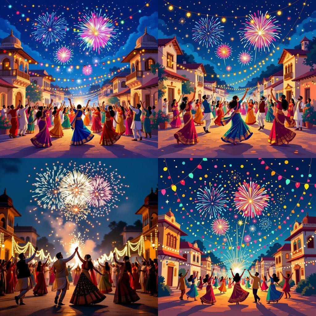 Diwali Festival: Fireworks and Dancing Amidst Decorated Home...