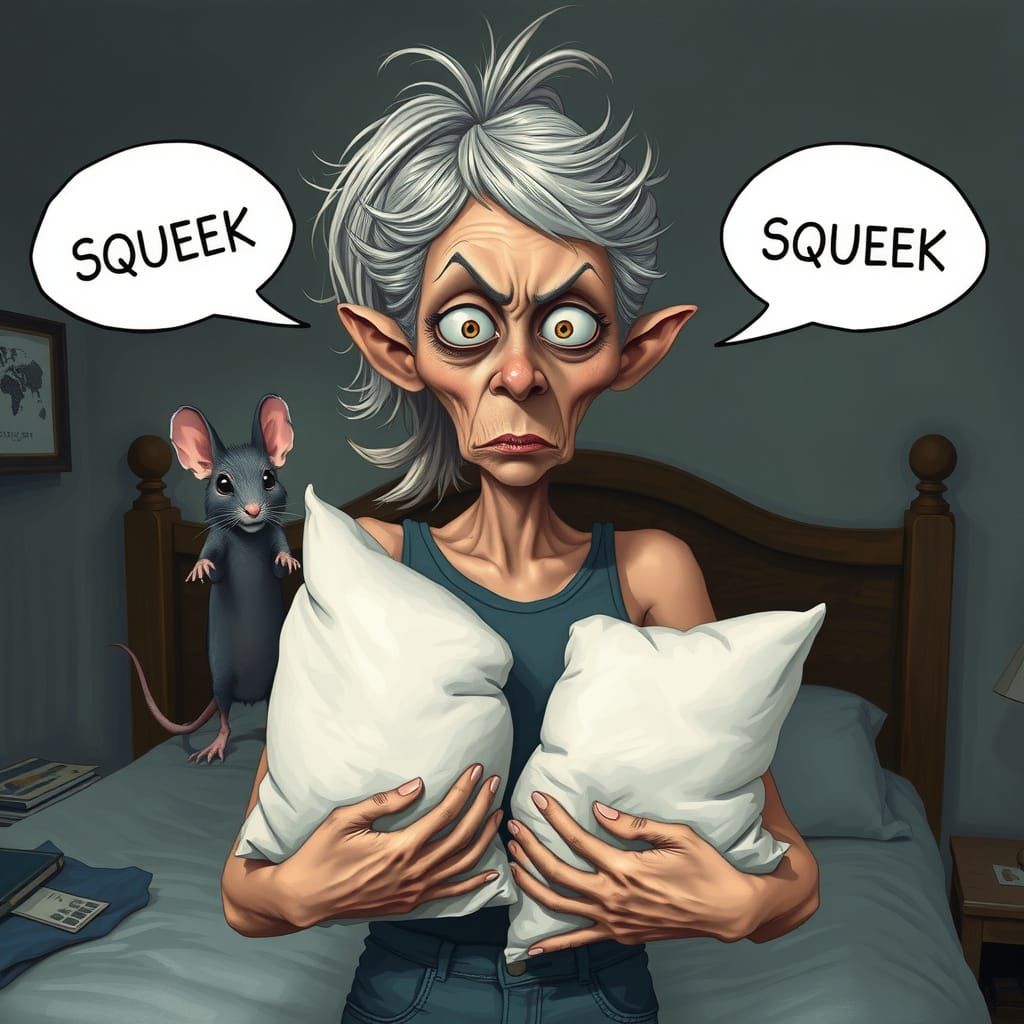 Distressed Woman Blocking Out Mouse, Expressionist Portrait