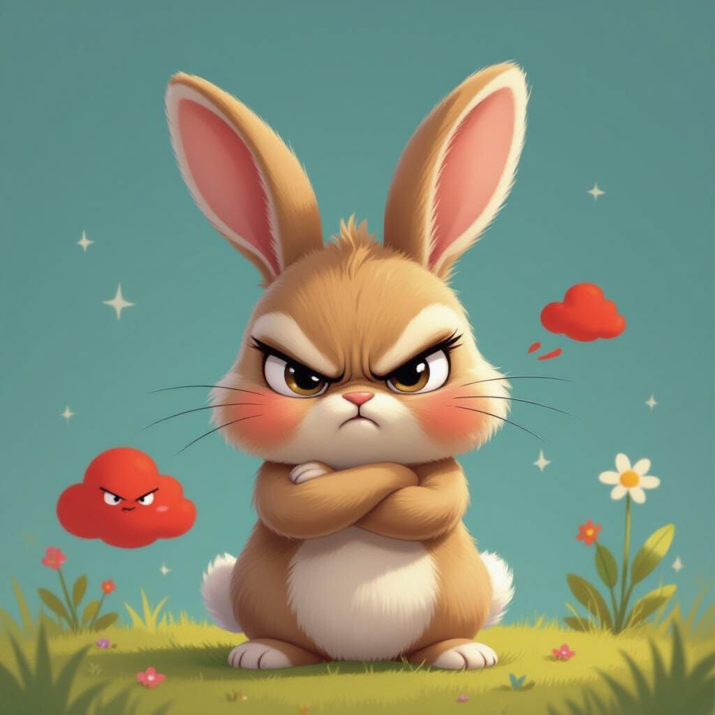 Adorable Angry Rabbit in Children's Book Style