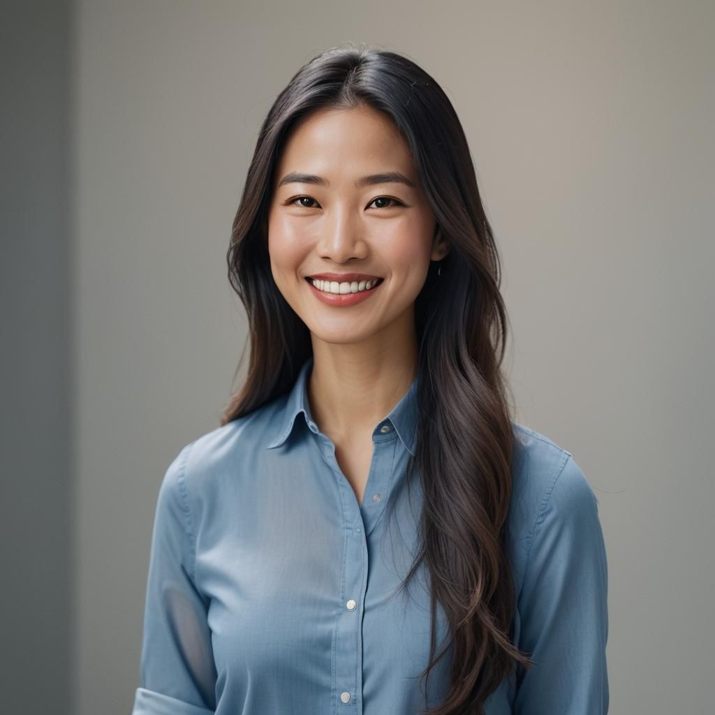 Smiling Asian Virtual Influencer in Professional Photo Style