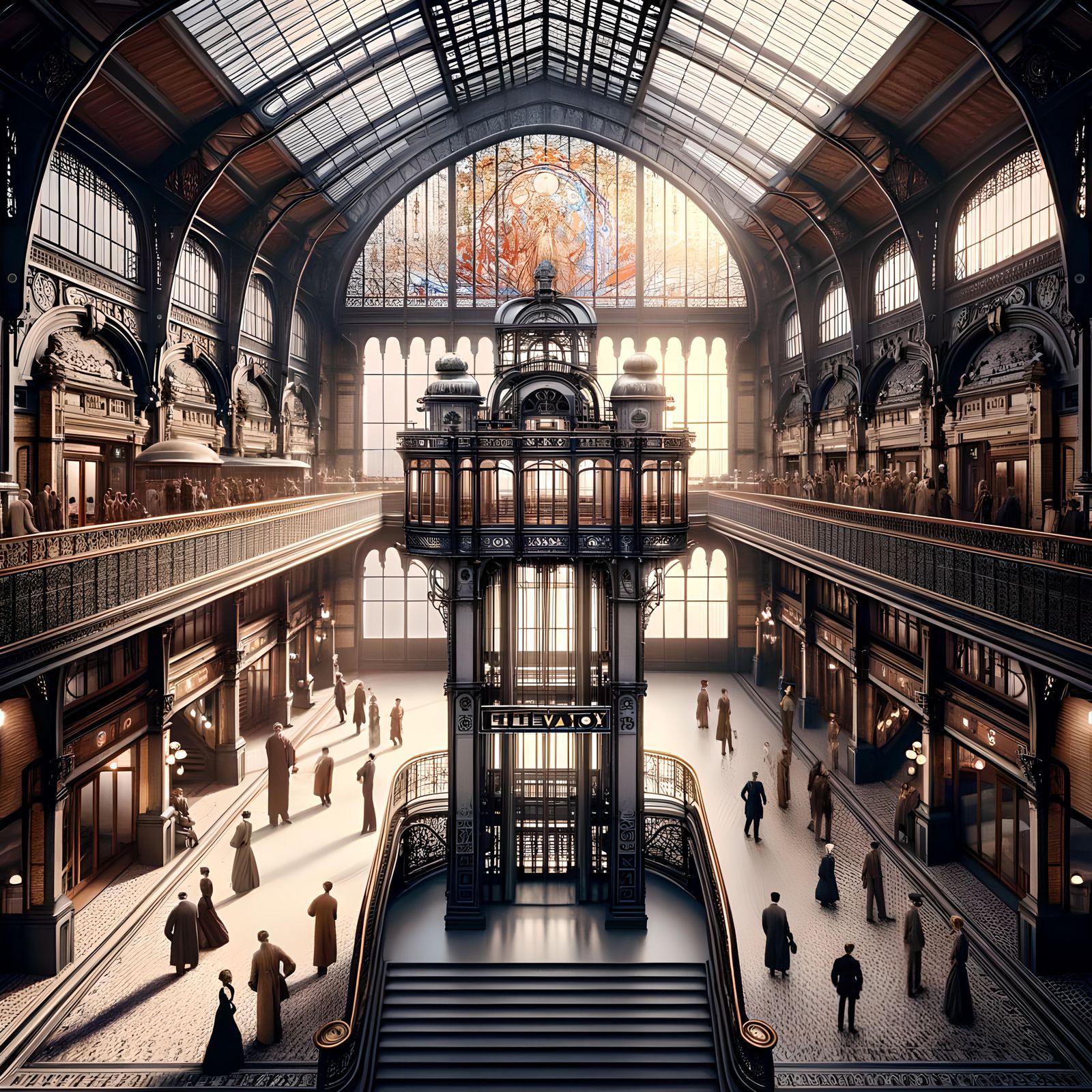 Victorian Train Station with Art Nouveau Elevator